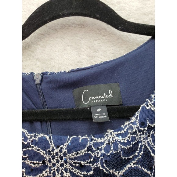 Connected Apparel Jumpsuit Women's Petite 8 Navy Lace Floral Sleeveless Back Zip - Picture 4 of 6